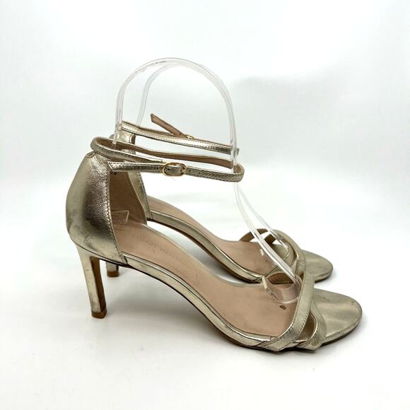 Stuart Weitzman Metallic Gold Ankle Strap Heeled Sandals Women's 5.5 - Picture 3 of 9